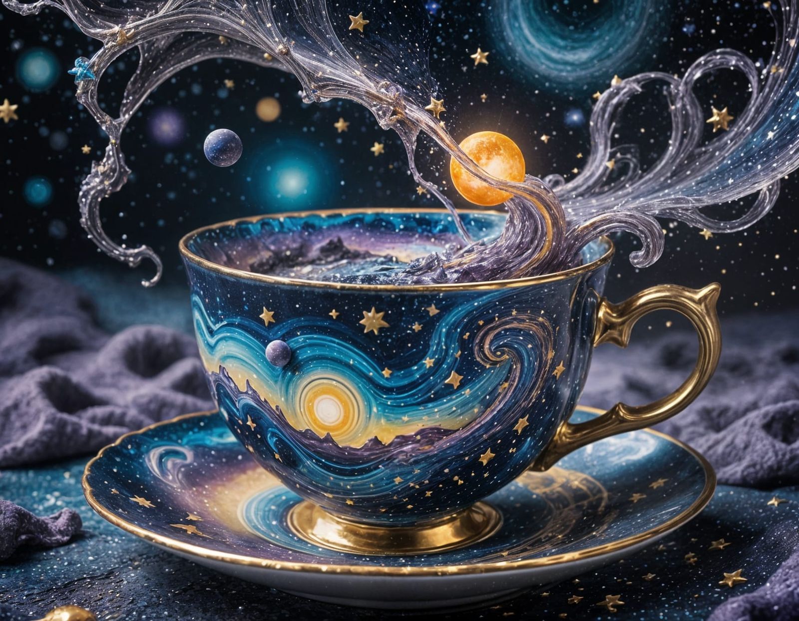 Cosmic Galaxy Teacup with Swirling Stars
