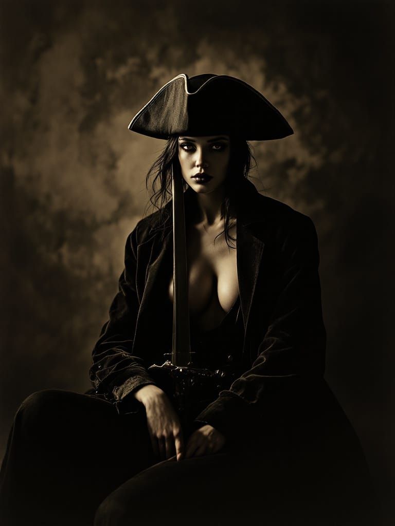Pirate Woman Portrait in Theatrical Chiaroscuro