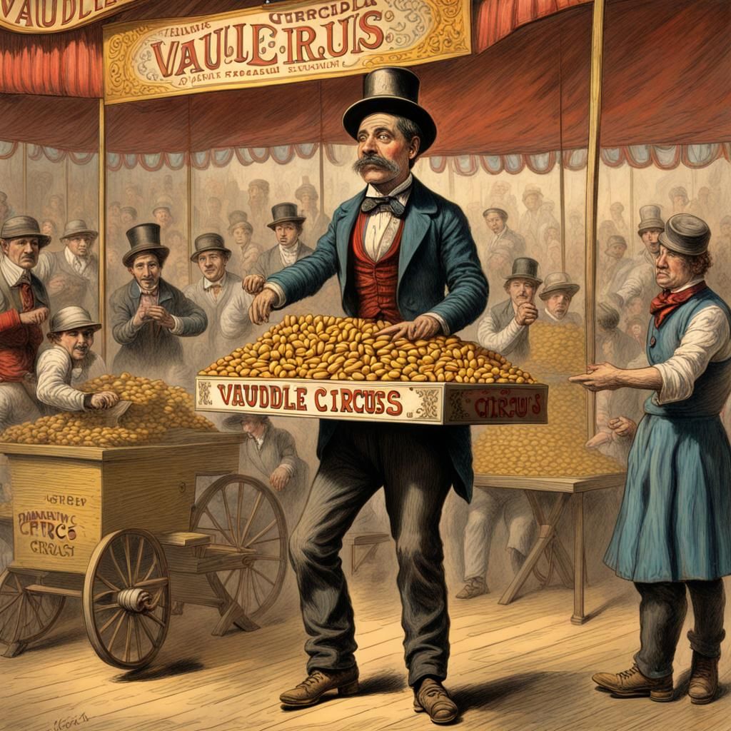 Vaudeville Circus Peanut Vendor in Hyperrealistic Style