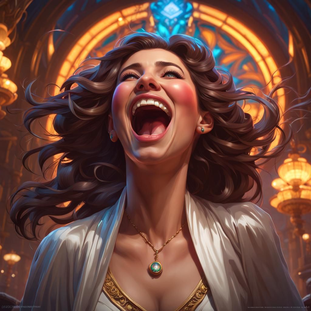 Woman's Hysterical Laughter: Hyperdetailed Portrait