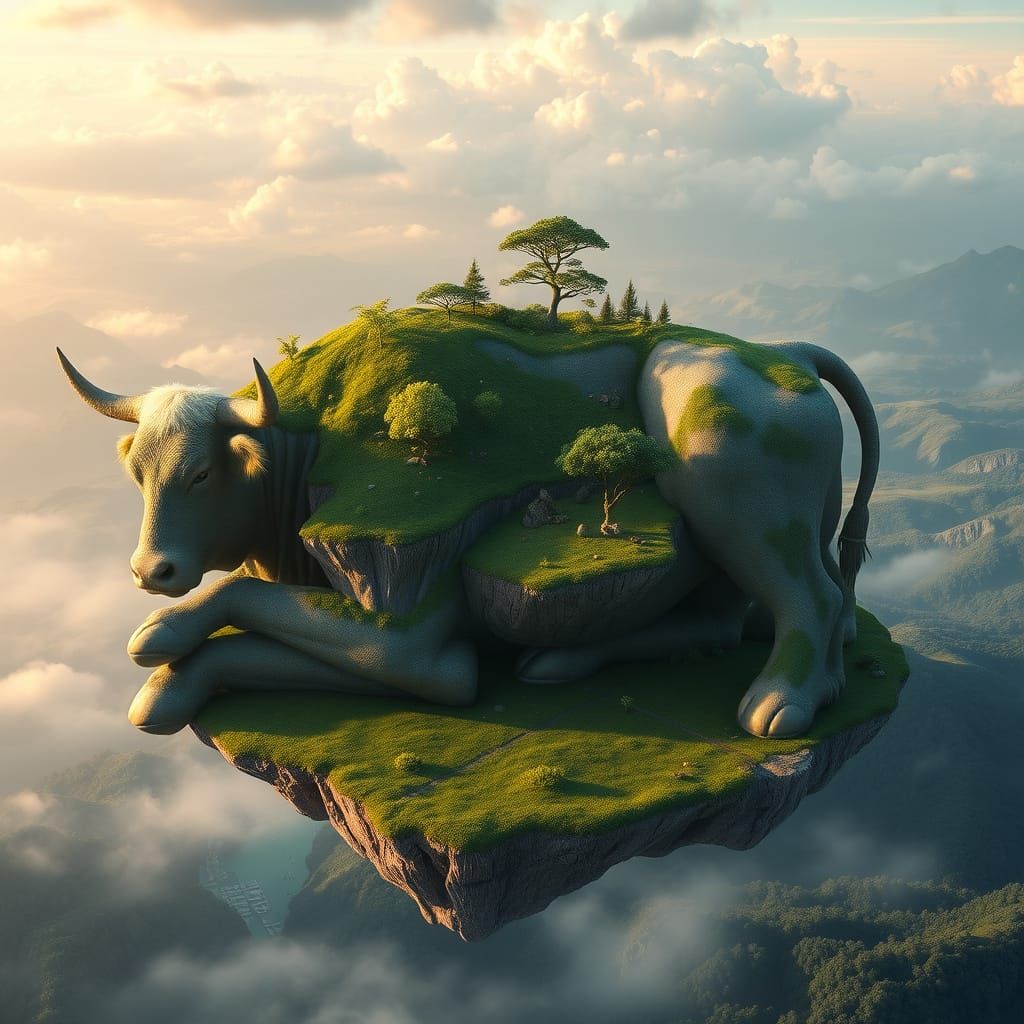 Fantastical Island of a Cow-Sofa in Hyper-Realistic Style