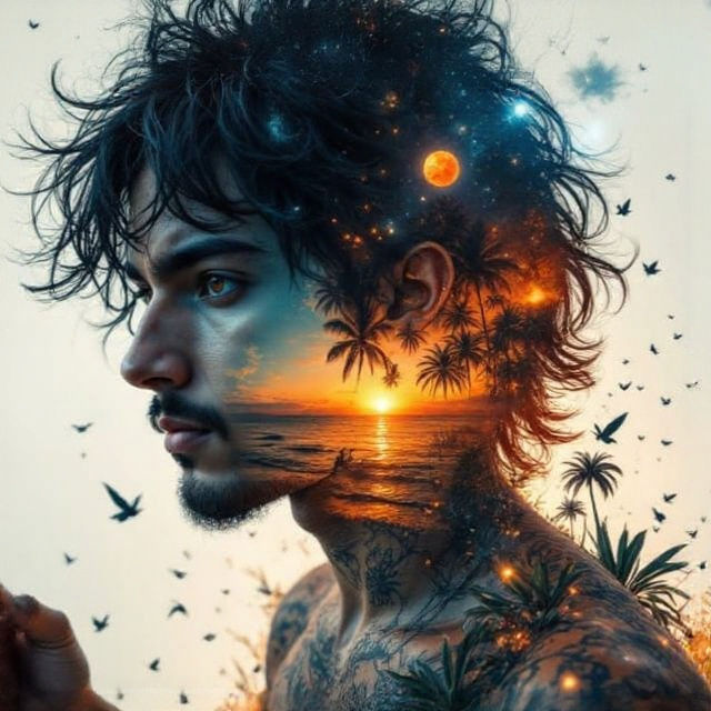 Wizard Man with Transparent Head on Beach Bar