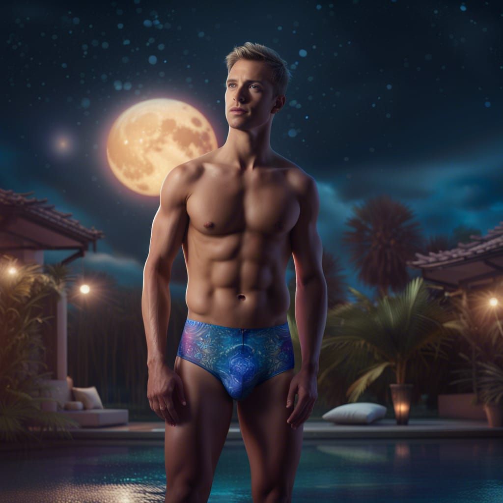 Handsome Man Under Summer Moon: Detailed Matte Painting