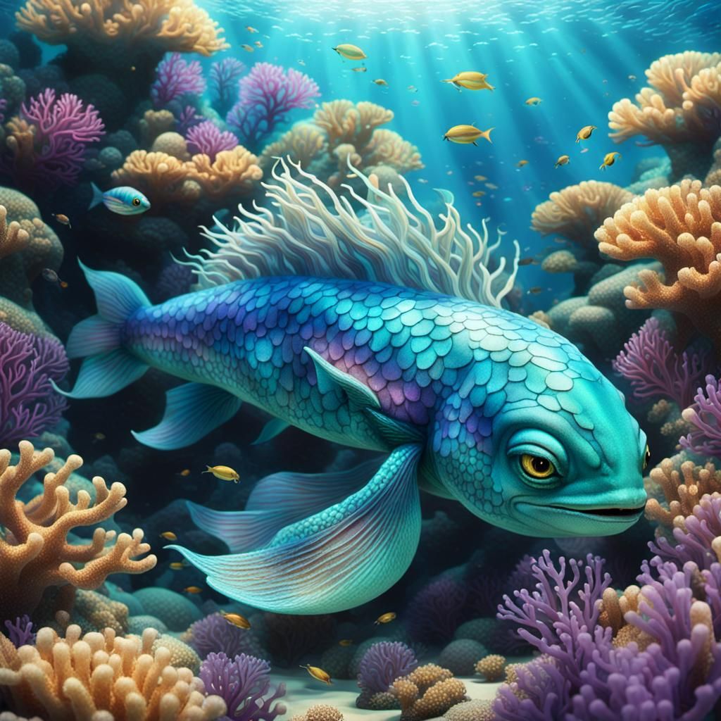 Mythical Sea Creature in Dreamlike Setting