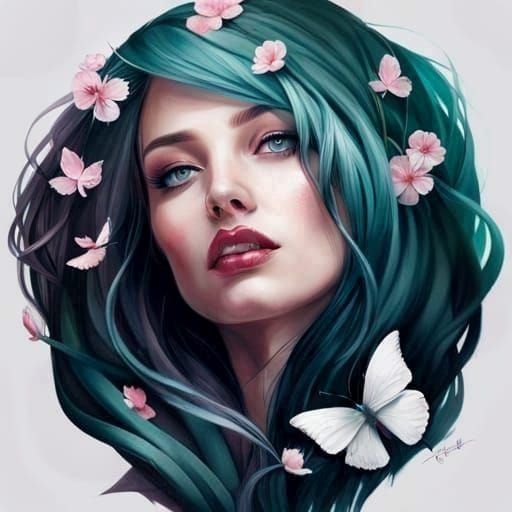 Woman with Cherry Blossoms, Artgerm Style Portrait