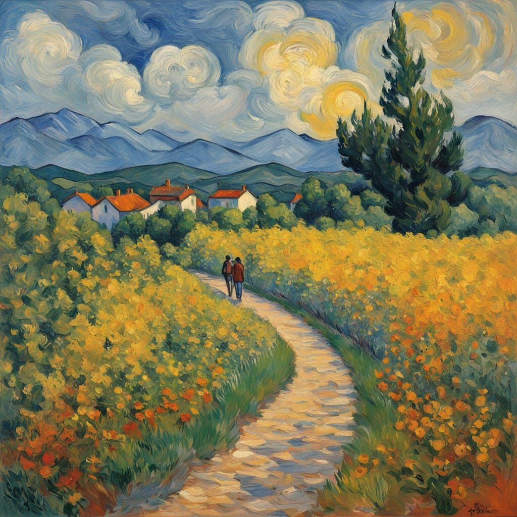 Vibrant Cityscape in Neo-Impressionist Style