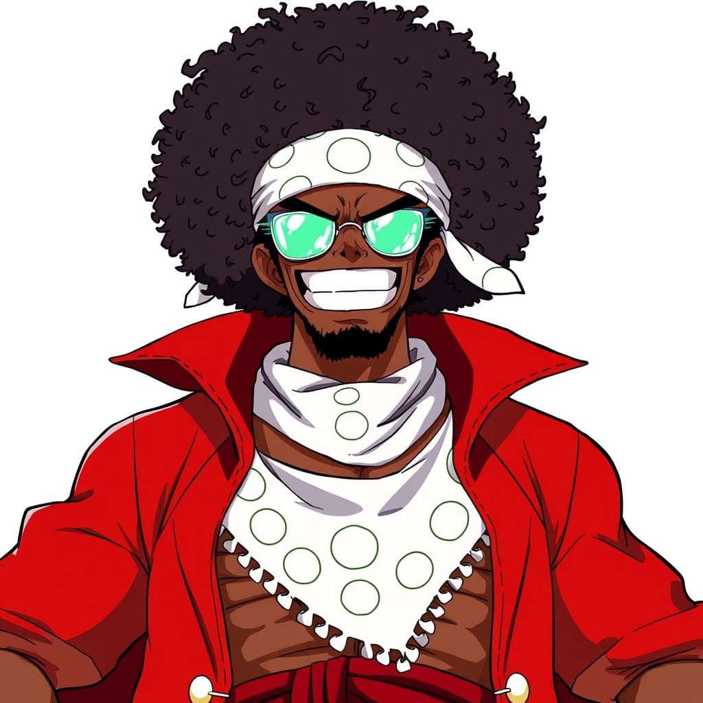 Cyberpunk-Style Anime Enemy with Disco Afro and Glass Bandan...