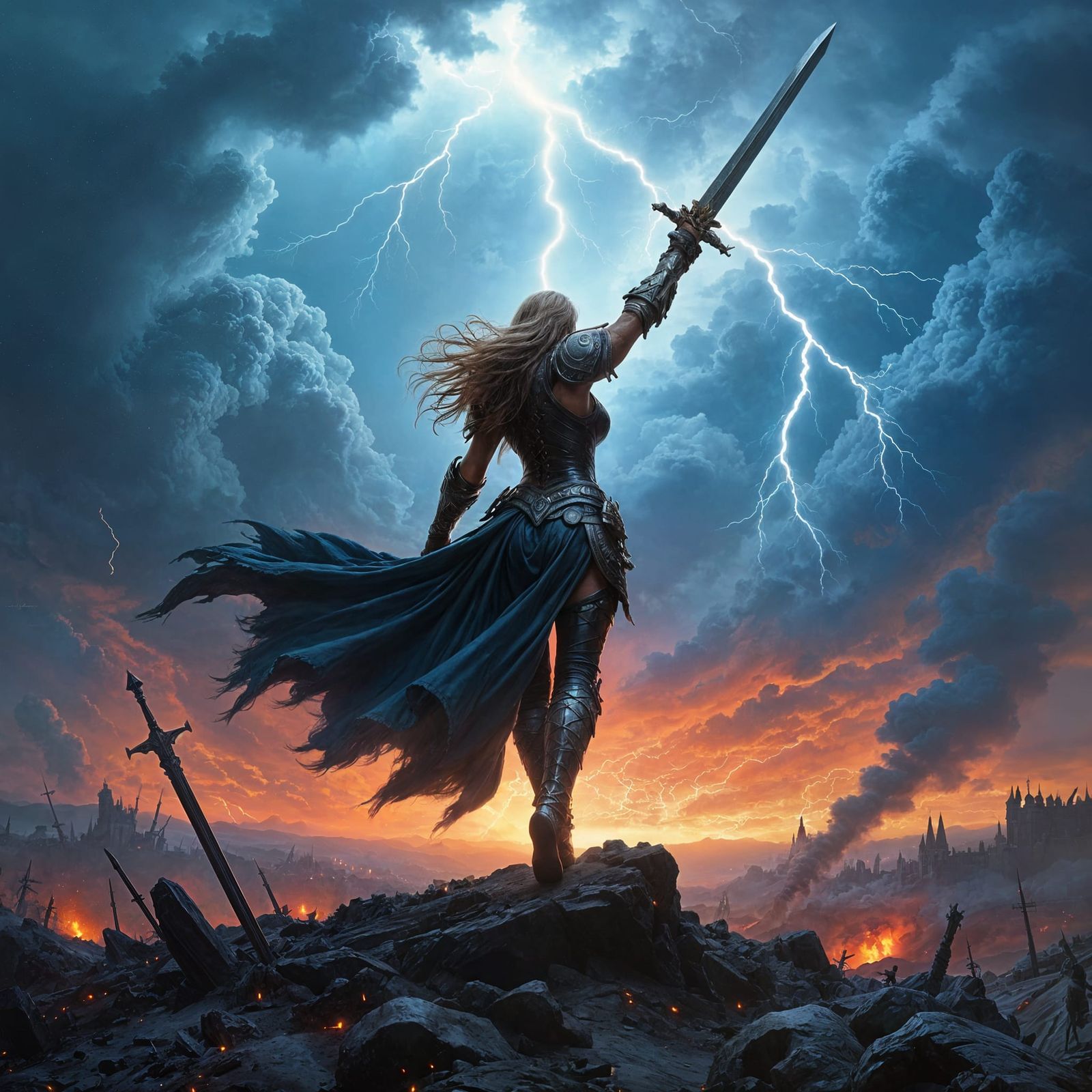 Valkyrie Descending Over Battlefield as Fantasy Art