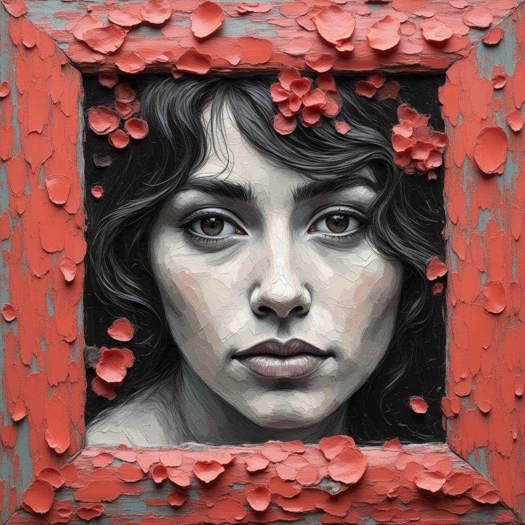 Coral Red Magical Frame in Charcoal Style