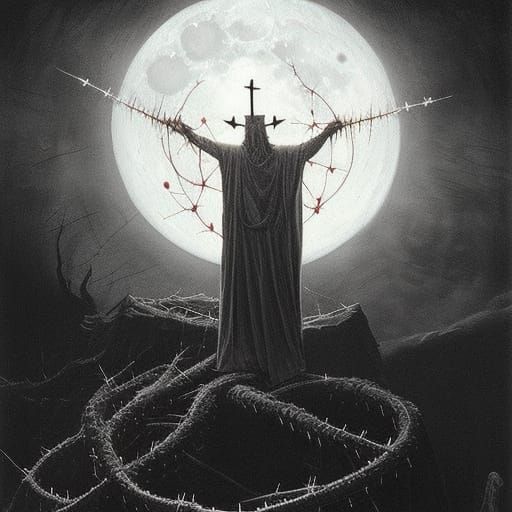 Eerie Demon with Thorns in Horror Art Style