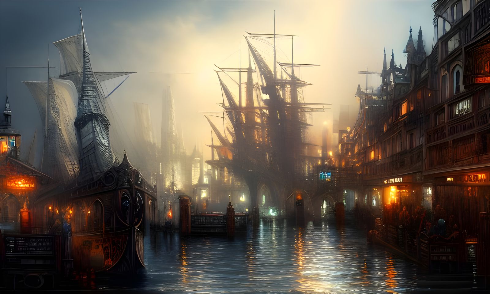 Magical Docks District: Hyperdetailed Digital Rendering