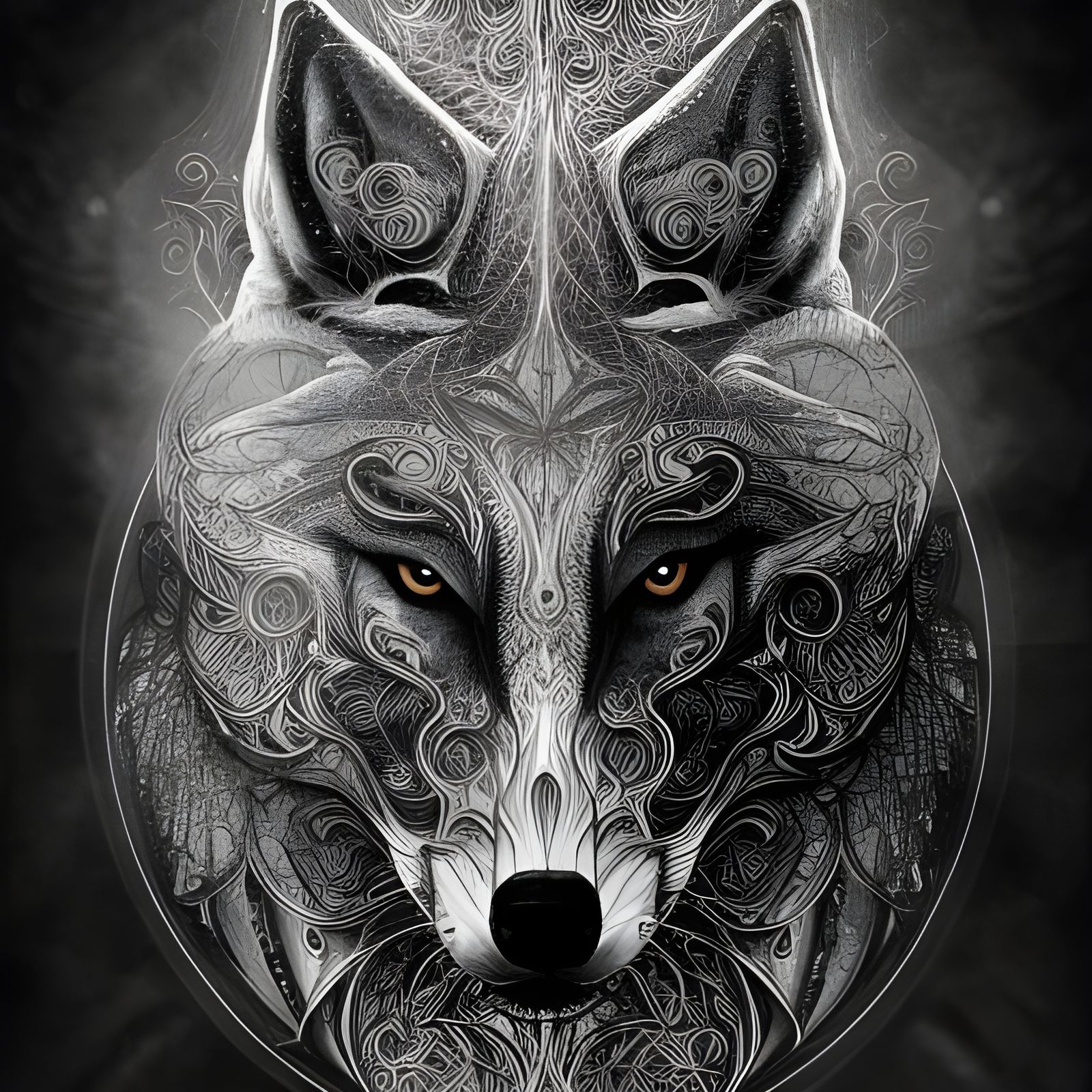 Intricate Ink Wolf Illustration in 8K