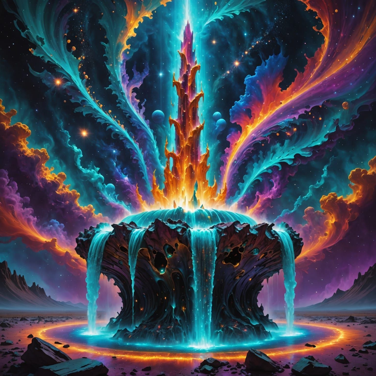 Abstract Cosmic Plasma Fountain Digital Matte Painting