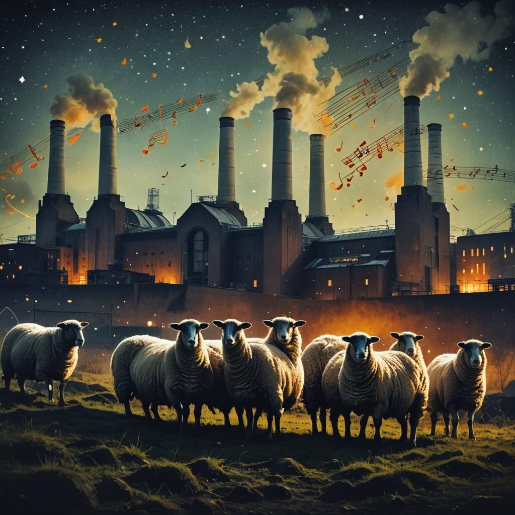 Sheep at Battersea Power Station in Double Exposure