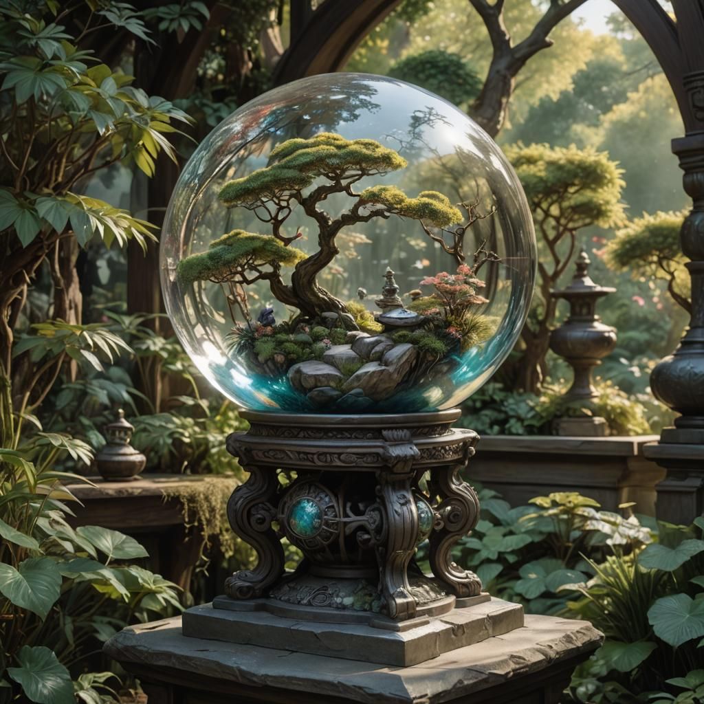 Glass Orb Garden in Detailed Photorealism