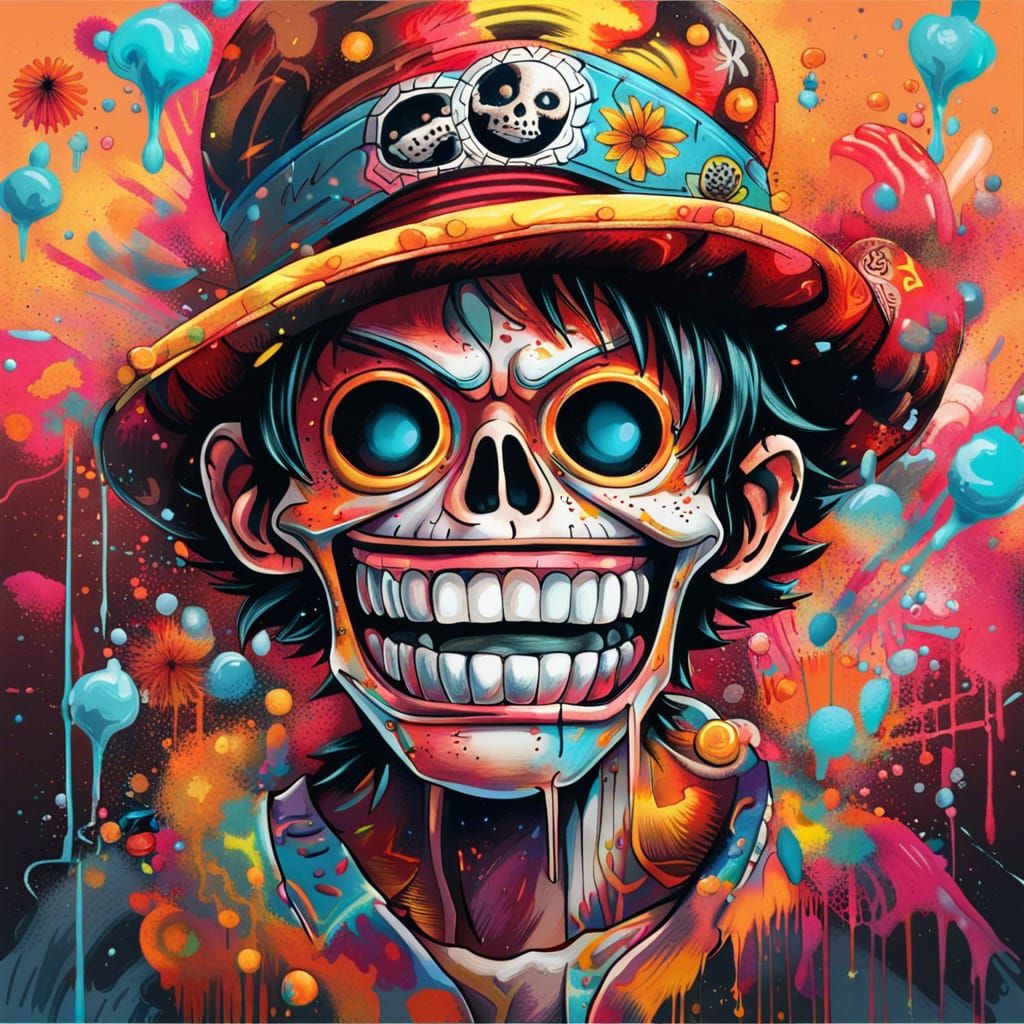 Luffy Celebrates Dia de los Muertos in Graffiti Art