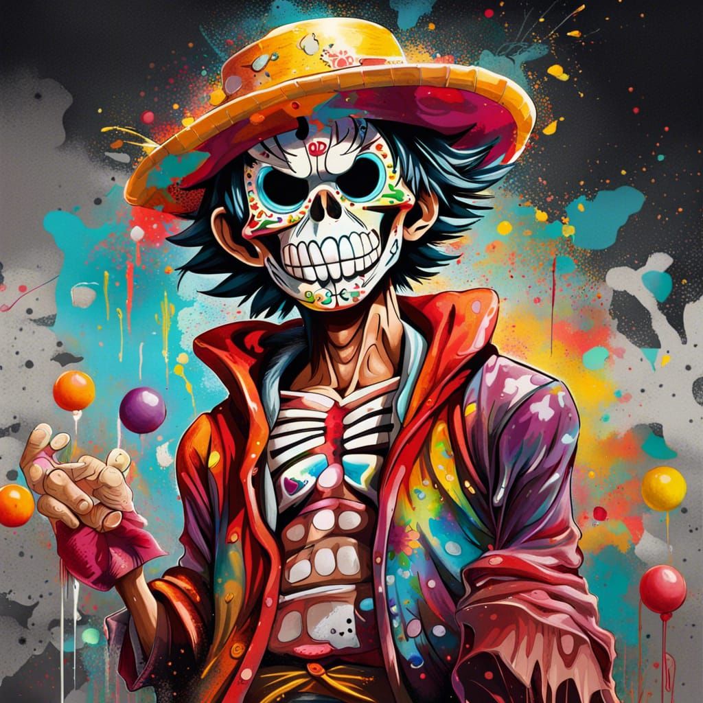 Luffy Celebrates Dia de los Muertos in Graffiti Art