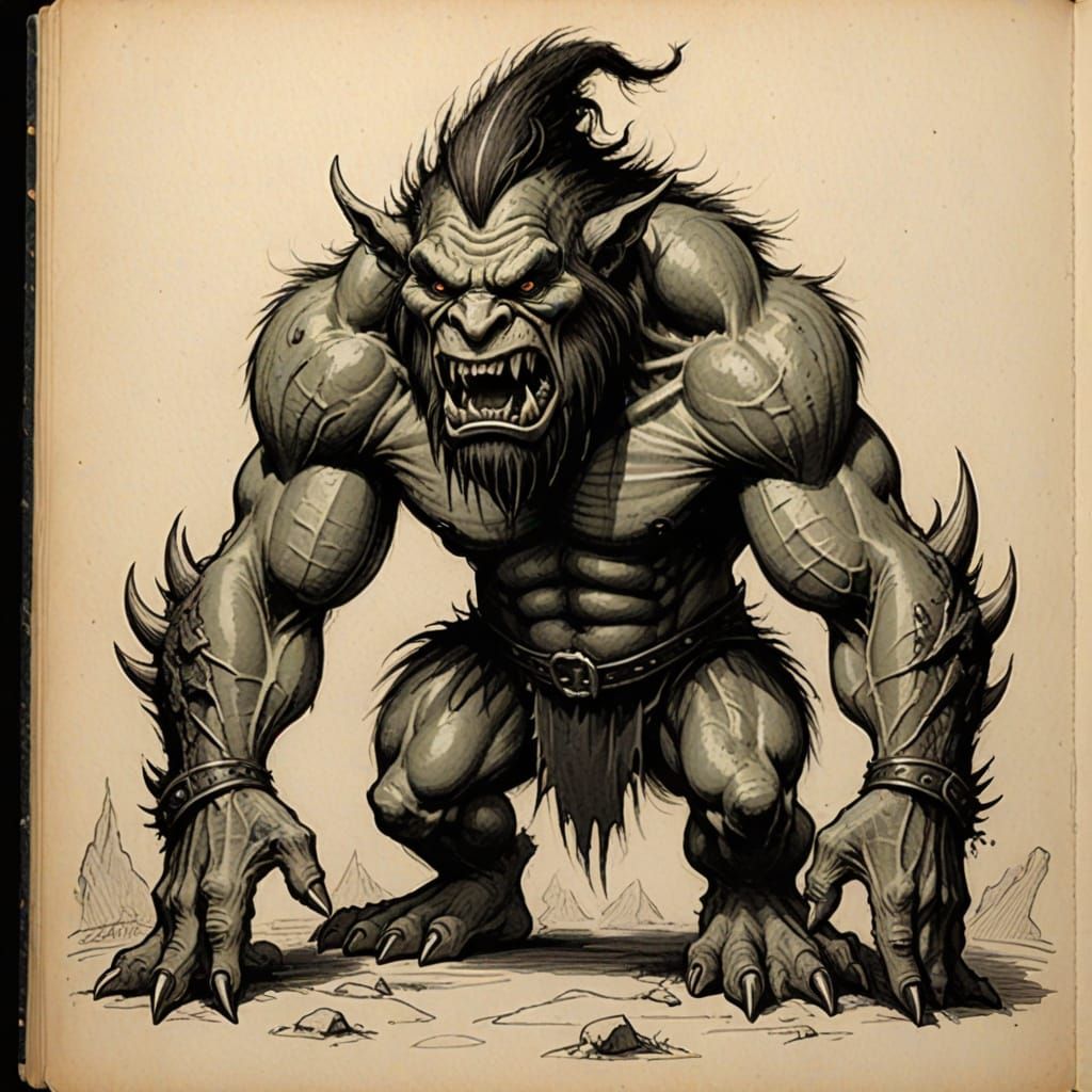 Brutal Troll Sketch in Book