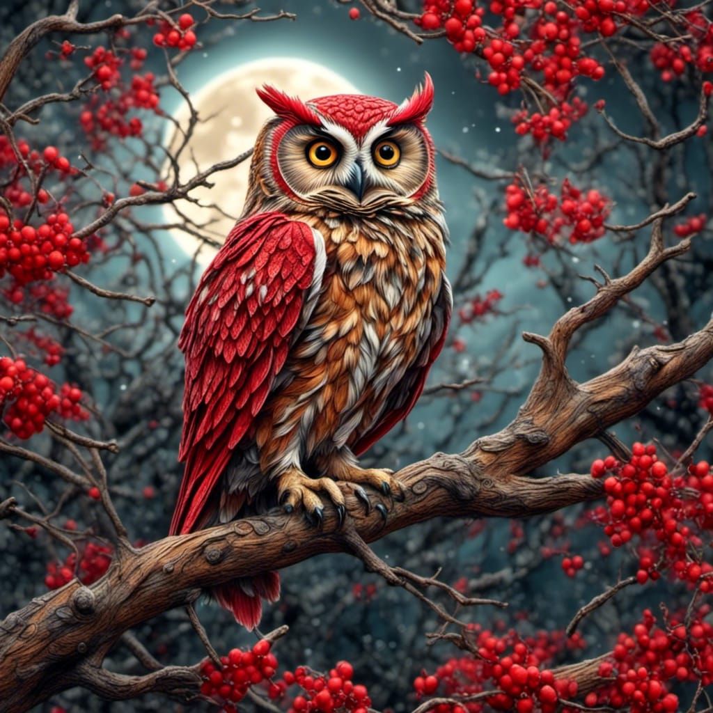 Red and Gold Owl in Color Pencil Sketch