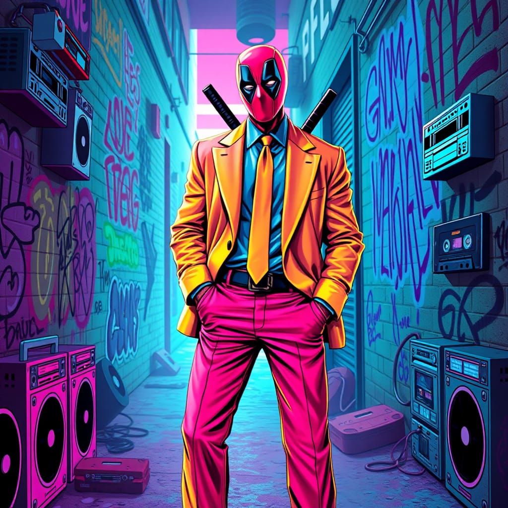 Deadpool in Retro-Futuristic Neon Style