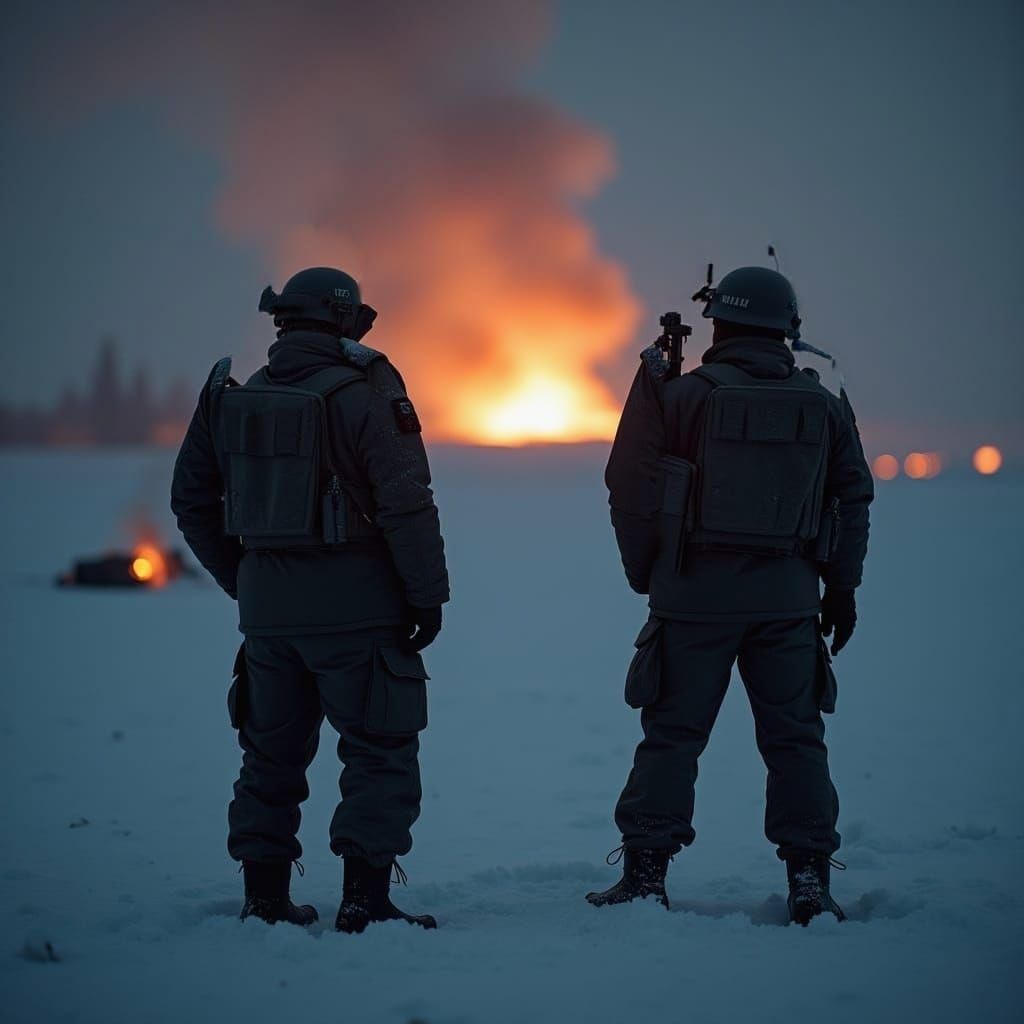 Night Scene: Soldiers Watching Rocket Launch in Pixel Art