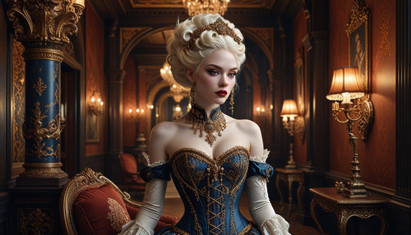 Albino Woman in Ornate Corset, Fine Art Painting