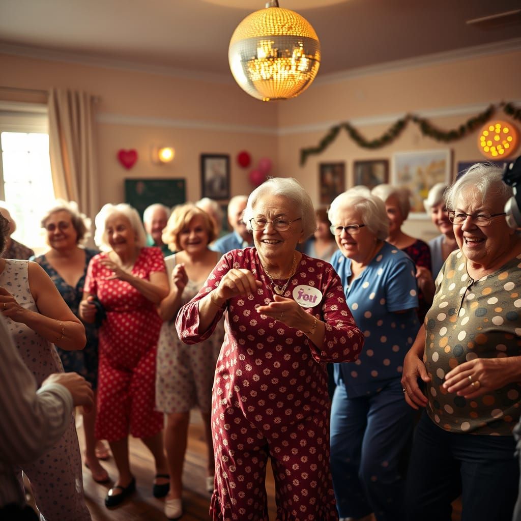 Vibrant Seniors Celebrate Disco Night with Joy and Abandon