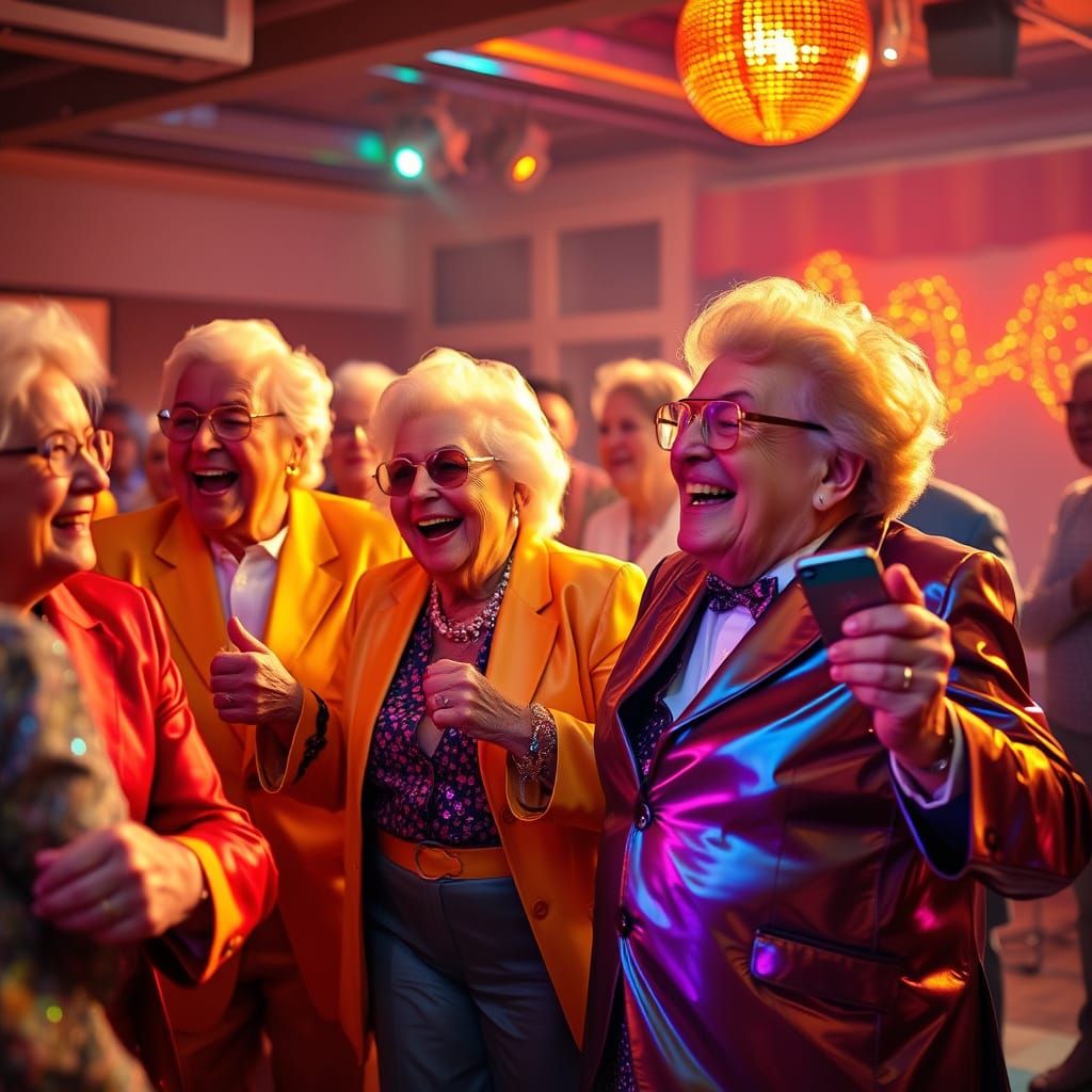 Vibrant Seniors Shine in Disco Night Splendor
