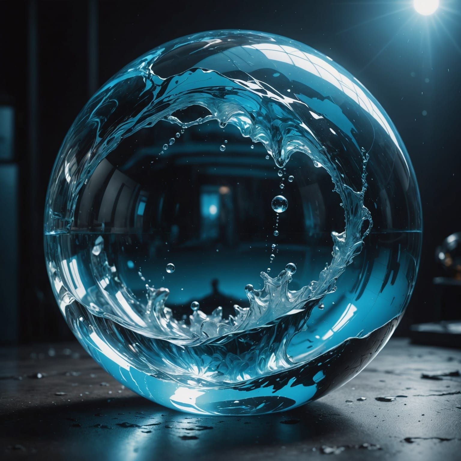 Transparent Blue Sphere Encapsulates a World with Dramatic L...