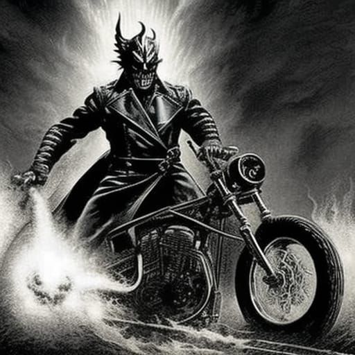 Ghost Rider Burning in New York: Gothic Horror Art