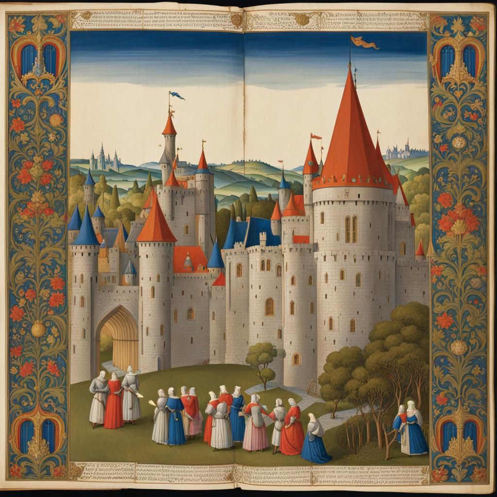 Medieval Illuminated Manuscript with Knight and Castle