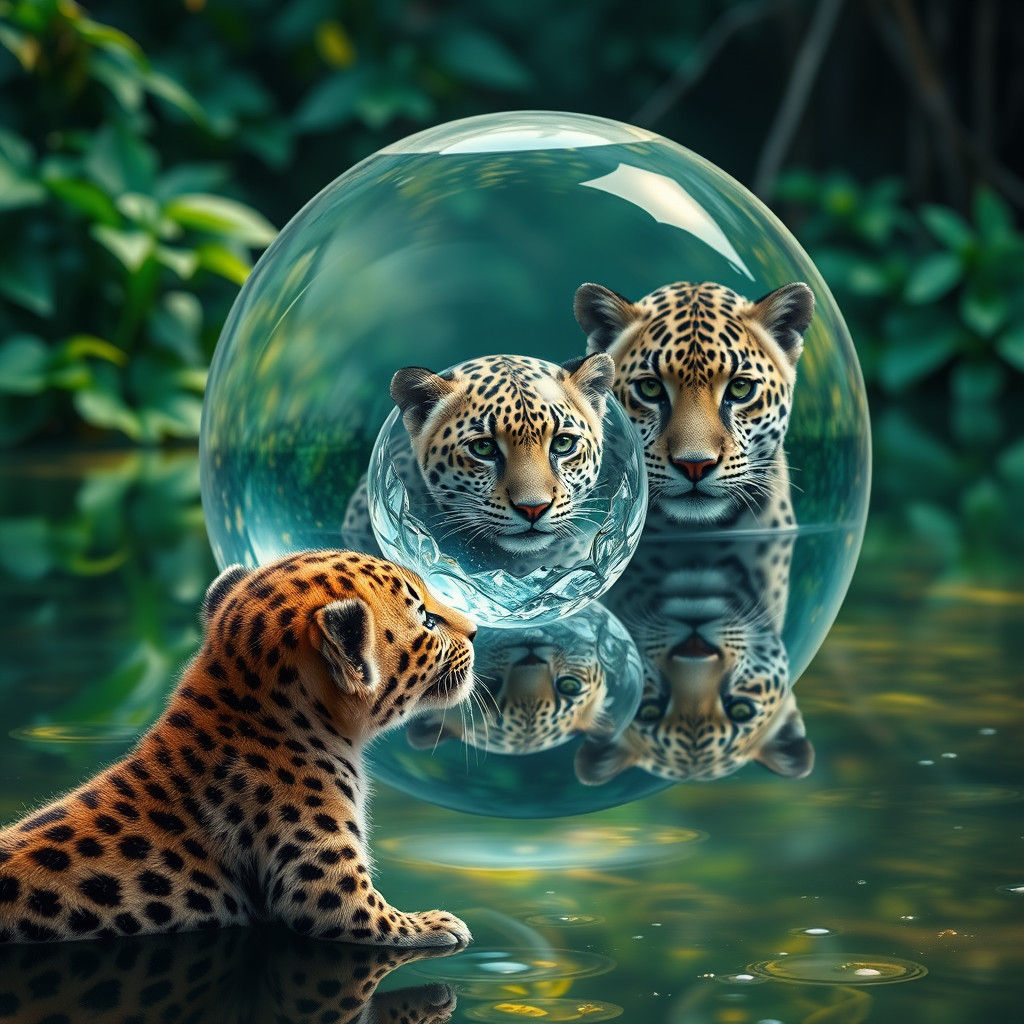 Leopard Cub Gazing into Pond's Crystal Ball