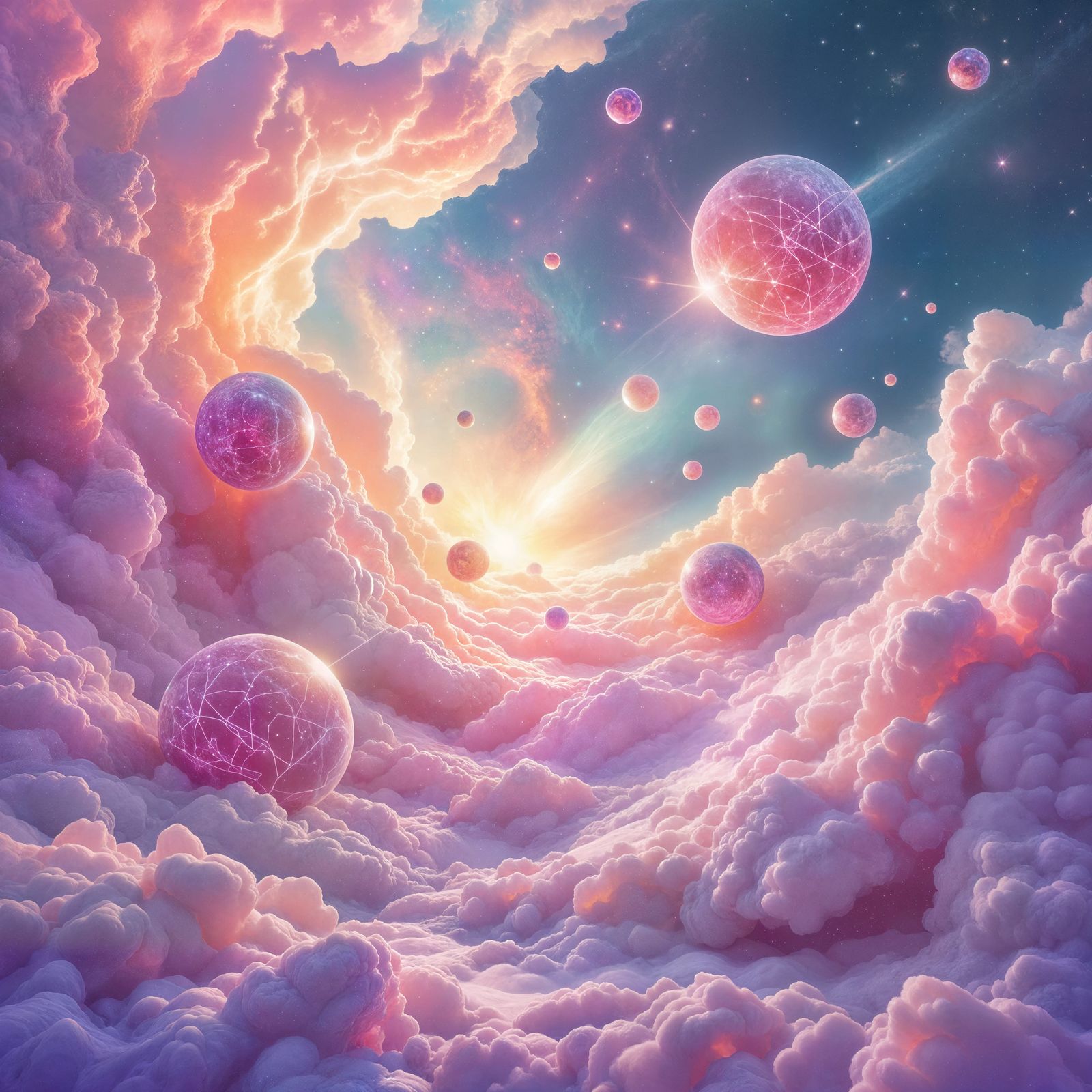 Pastel Nebula with Gumdrop Planets & Crystal Shards