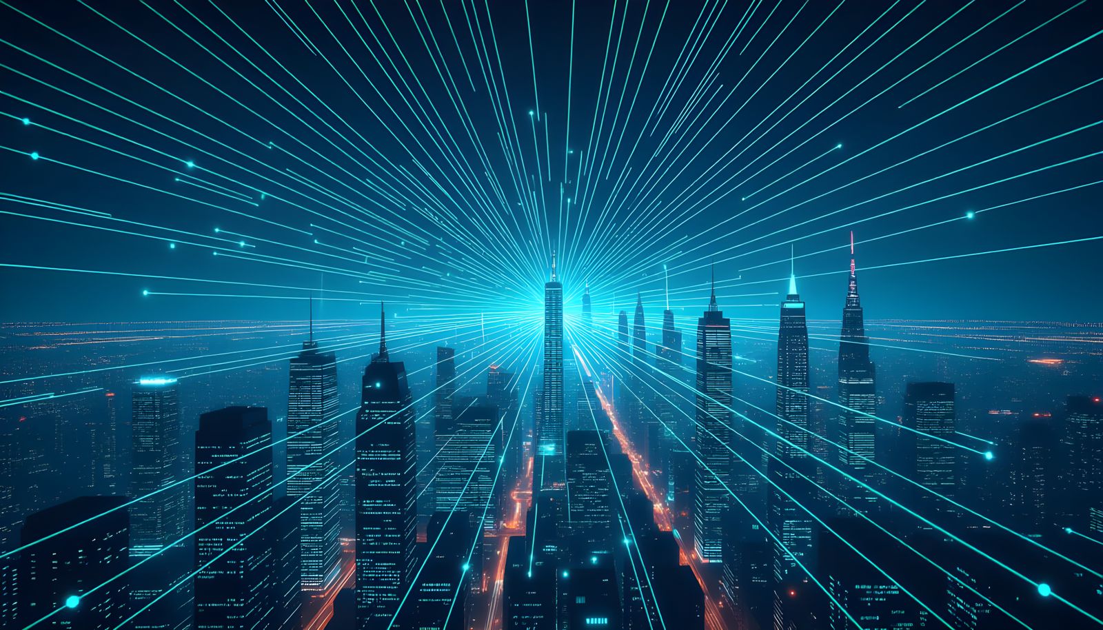 Futuristic City Connected by Data Flow