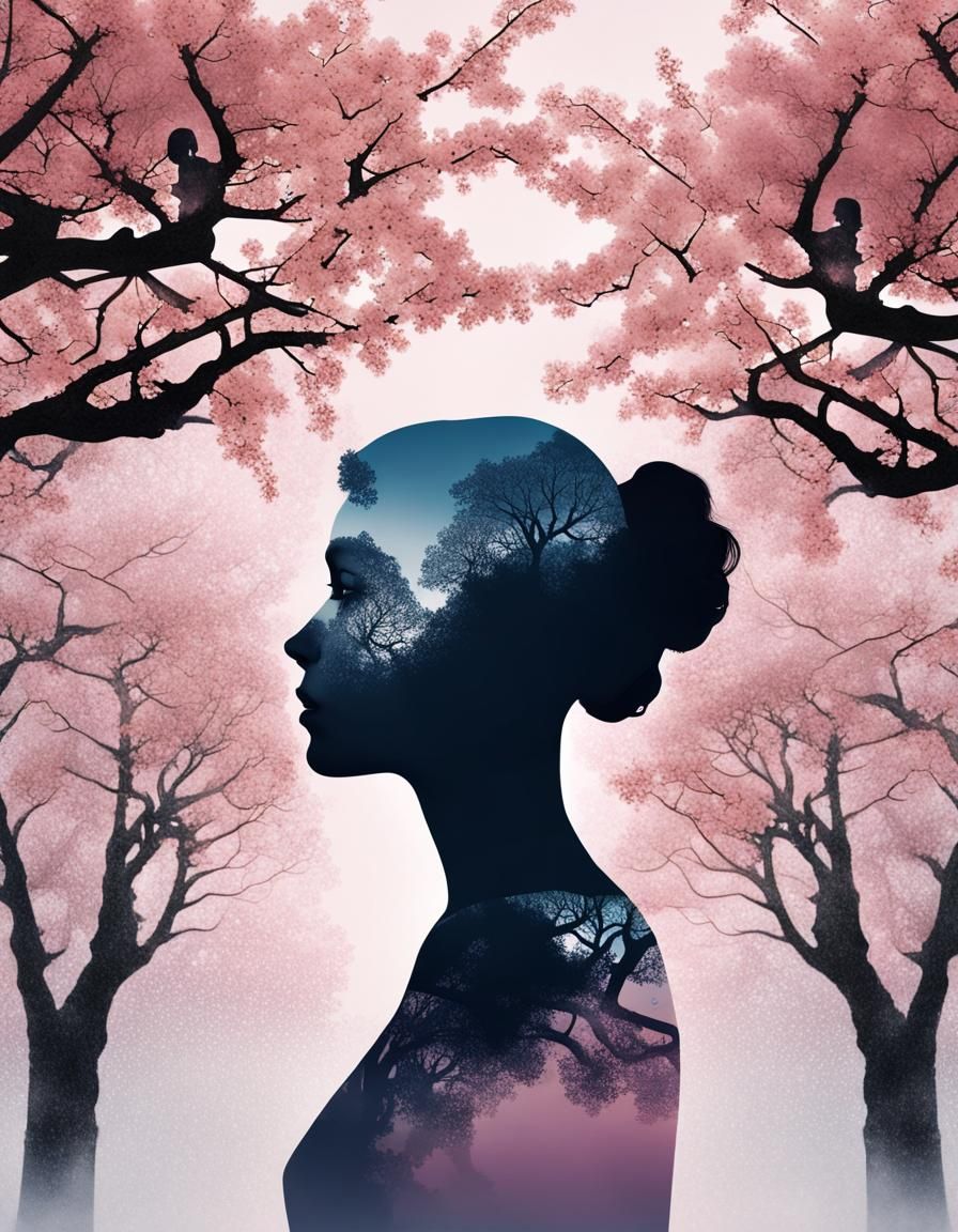 Sakura Silhouette: Double Exposure Photoillustration