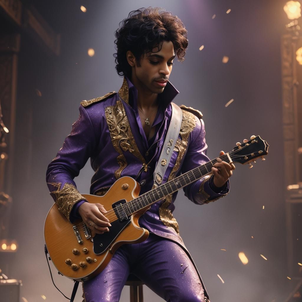 Prince Guitar Portrait in Hyperrealistic Style