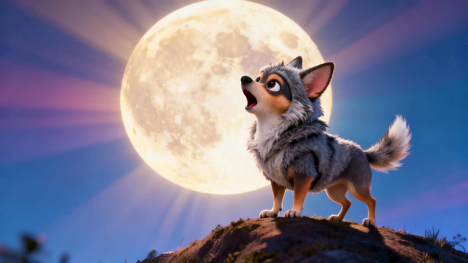 Chihuahua in Wolf Costume Howling at Moon