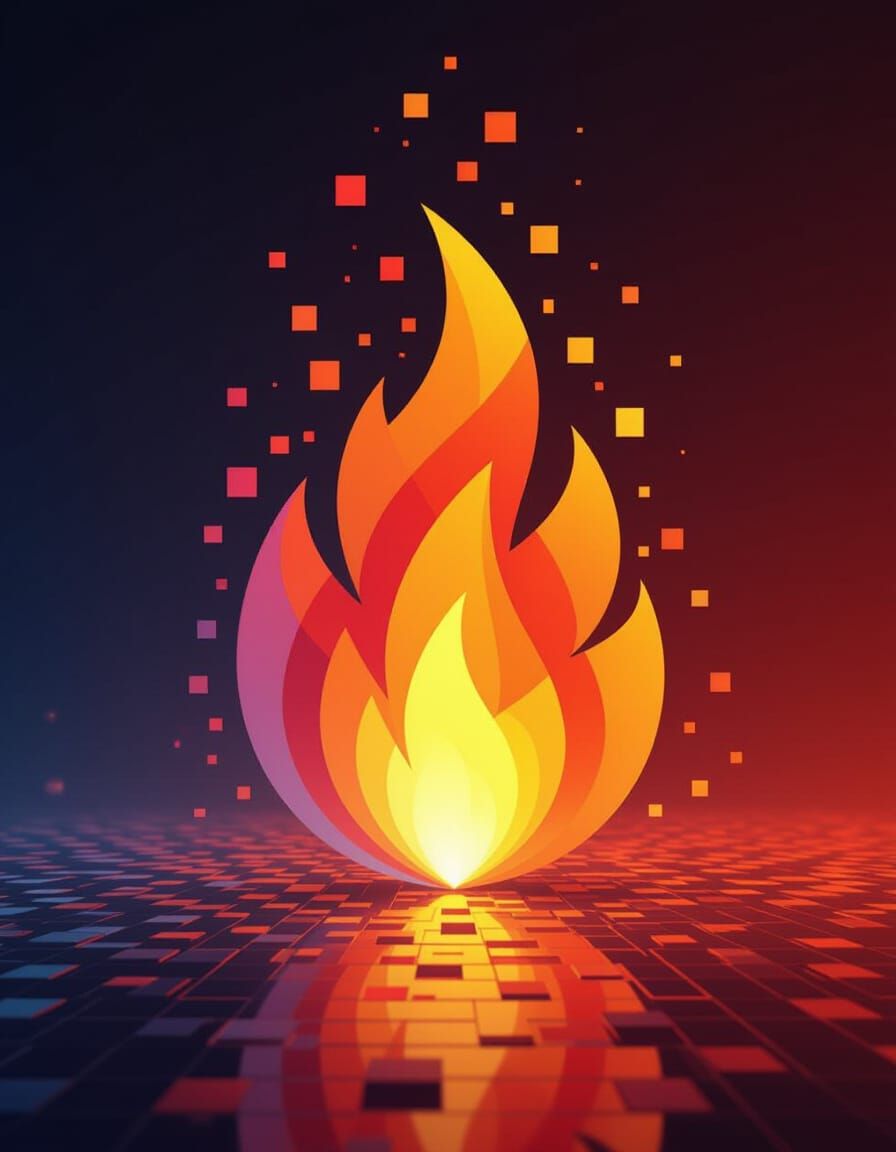 Pixelated Flame Logo in Fiery Gradient