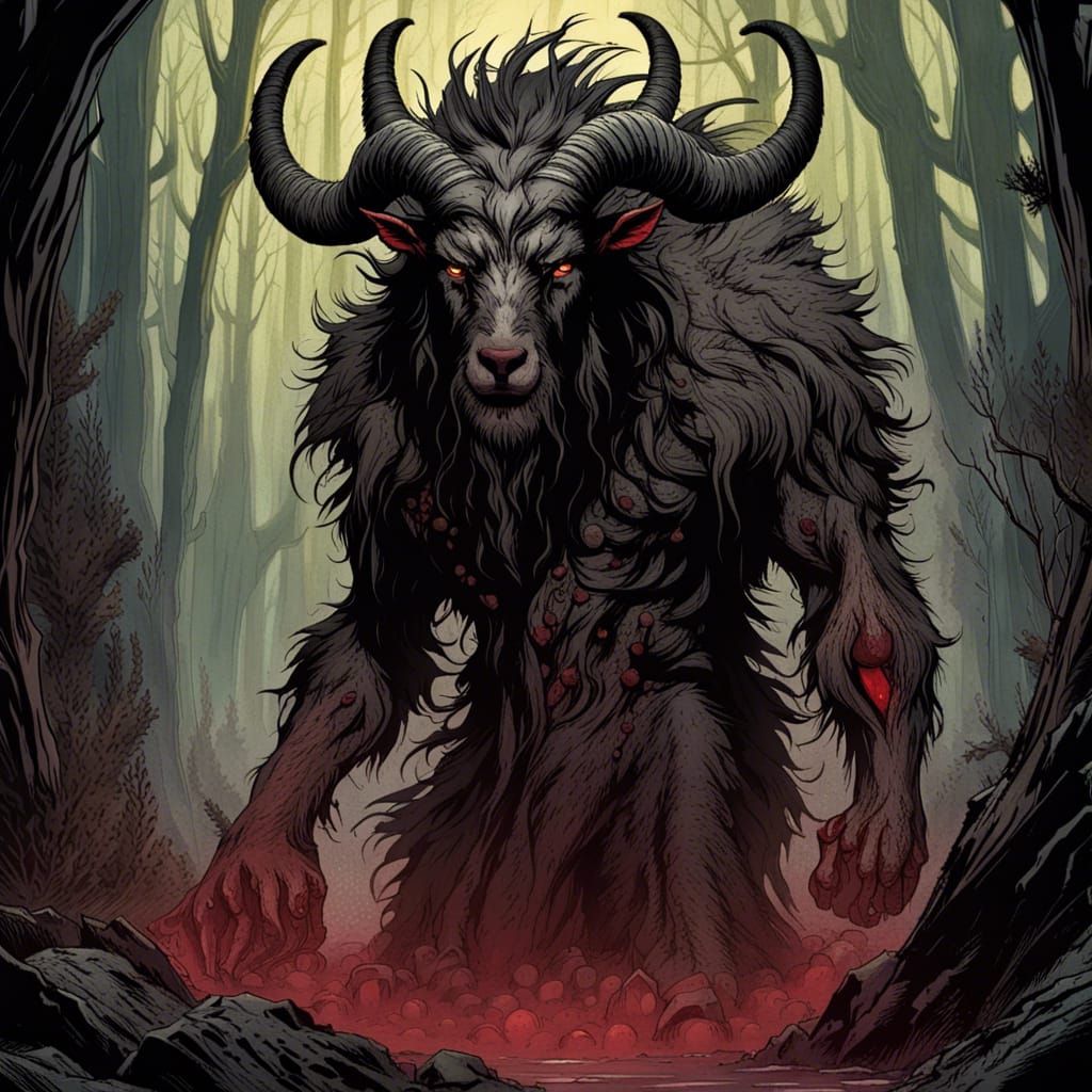 Gothic Horror Weregoat in Eerie Swamp, Comic Art