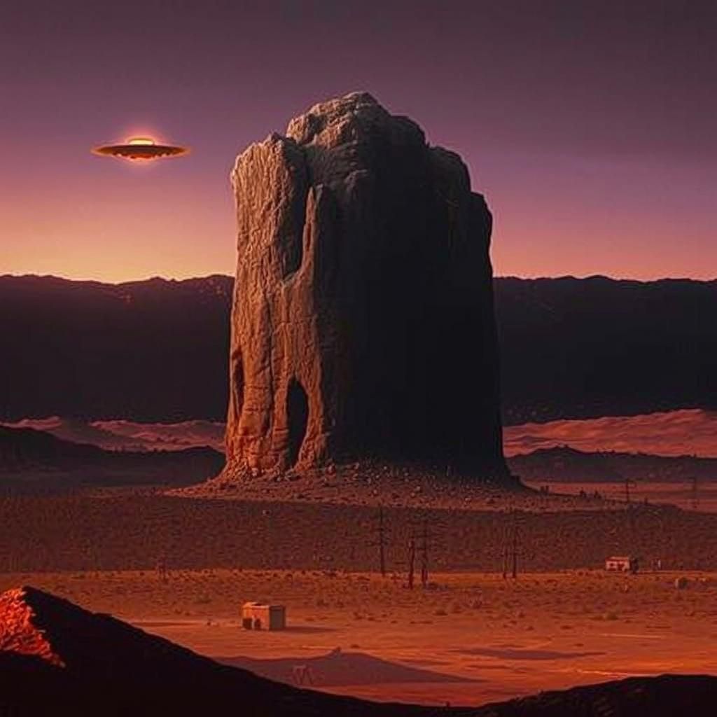 Ominous UFO Hovers Over Deserted Town: Digital Painting