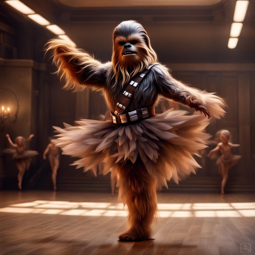 Chewbacca Balances Ballet in Anime Style