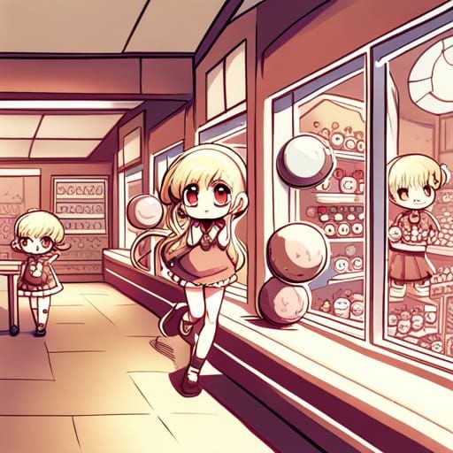 Anime Style Candy Shop with Wide-Eyed Children