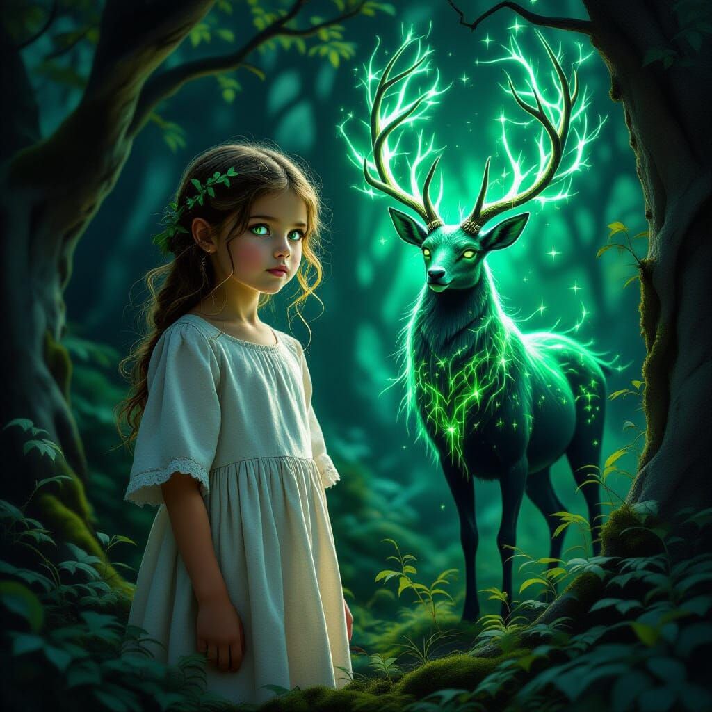 Girl Meets Star Creature in Hyperrealistic Style