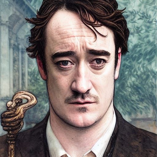 Handsome Priest in Stained Glass Church, Impressionistic Sty...