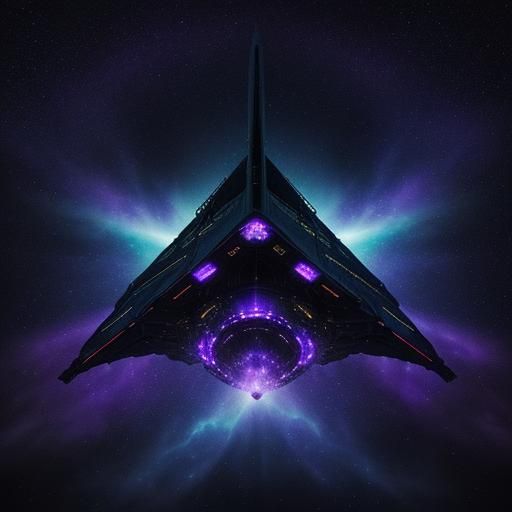 Coffin Spaceship Soaring Through Nebula in Surreal Style