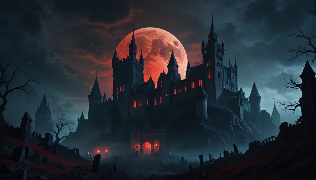 Countess Dracula's Castle Under a Blood Moon