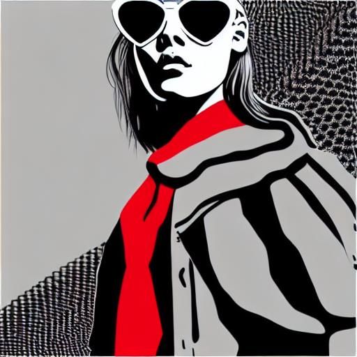 Fractal Girl in Dystopian Snowscape: Ink Charcoal Drawing