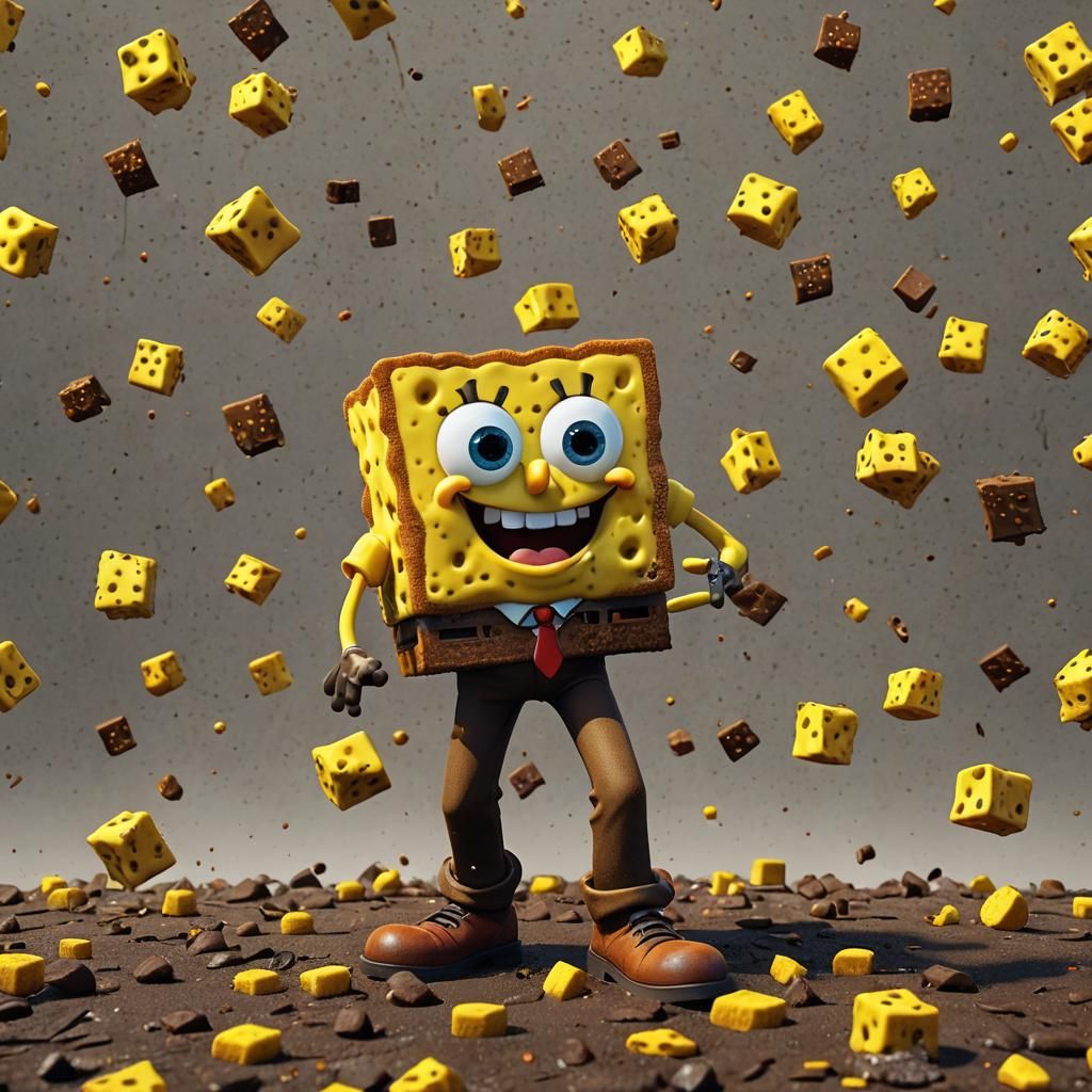 Yellow Sponge Brown Pants Square: Detailed Matte Painting