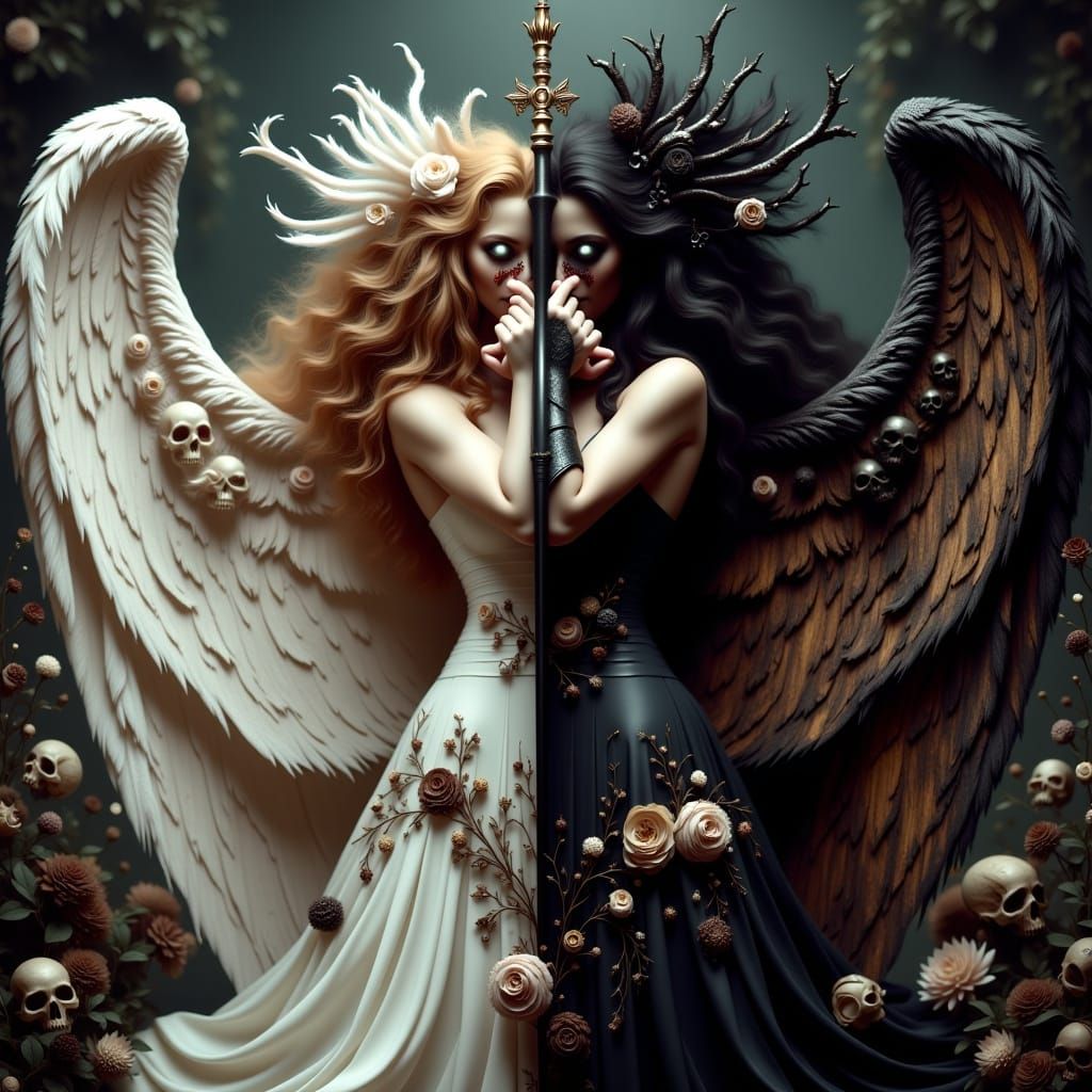 Angelic Split Portrait: Light and Dark Fantasy