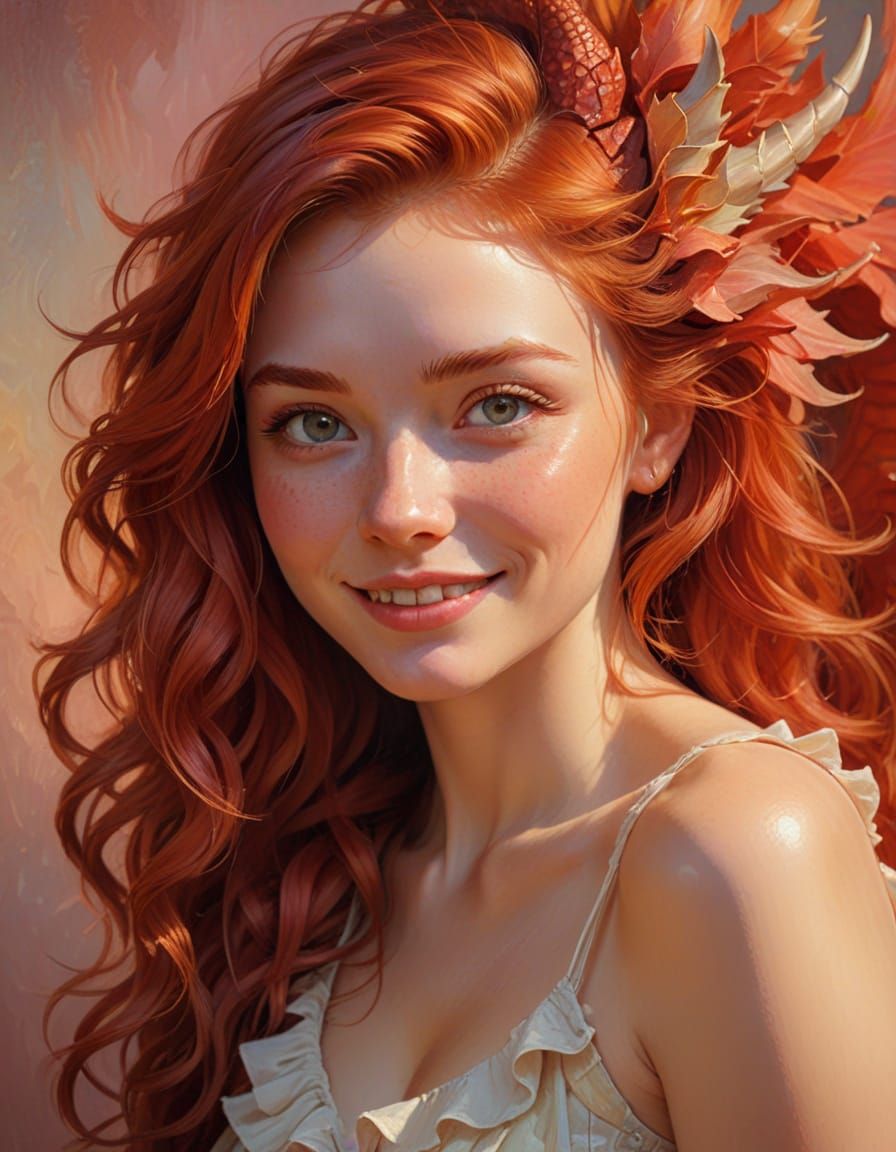 Happy Woman and Dragon in Fauvist Style